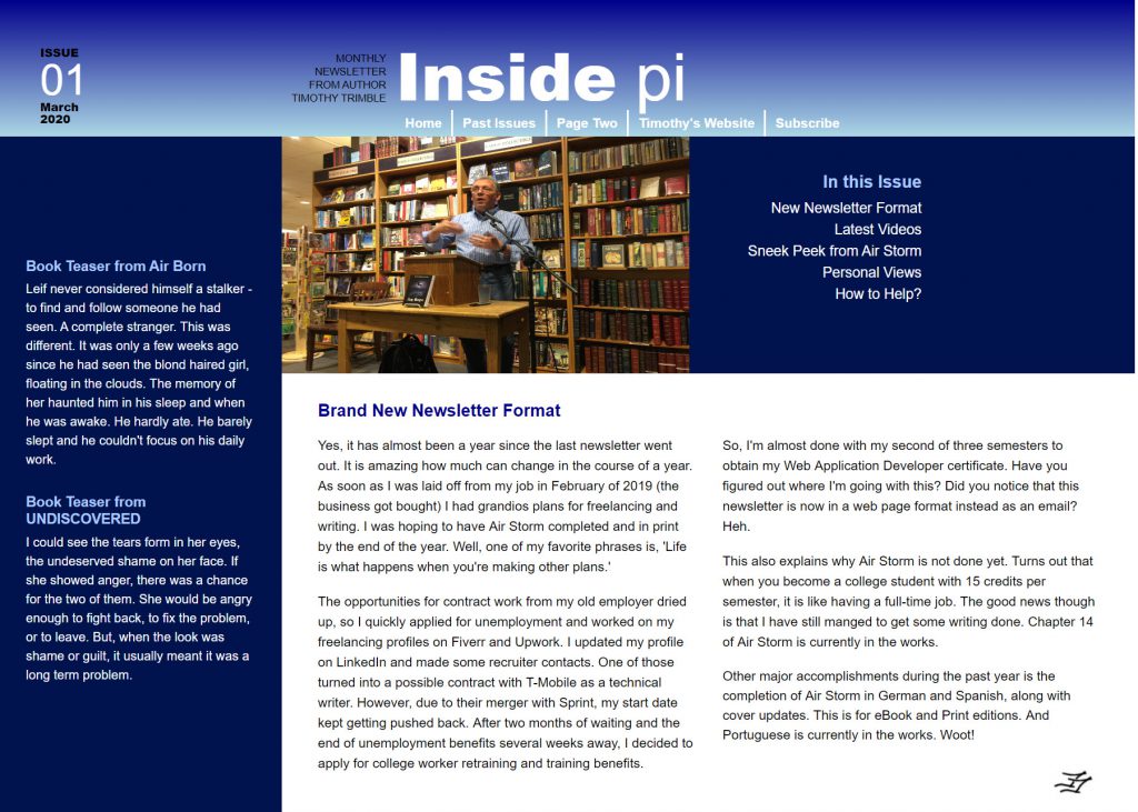 Screenshot of Timothy's Newsletter site.