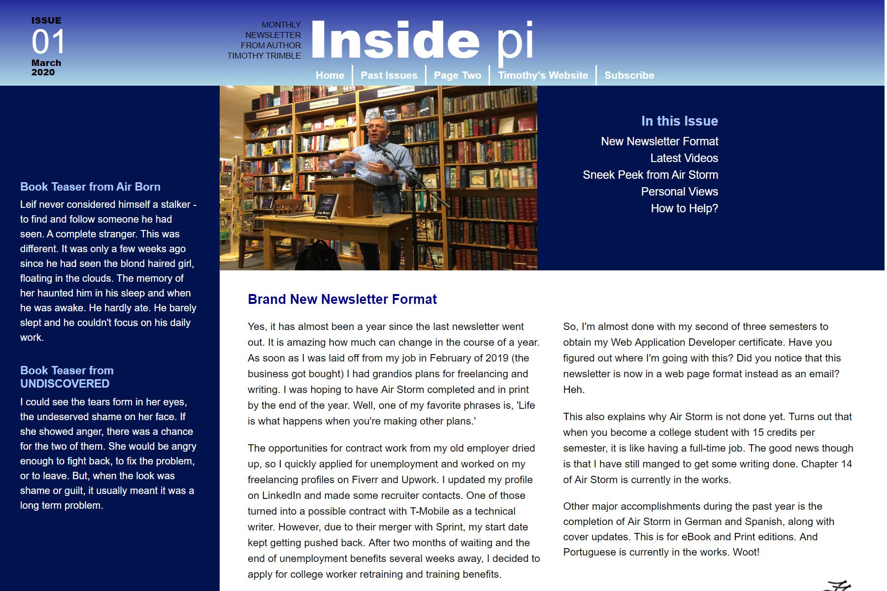 Screenshot of Timothy's Newsletter site.