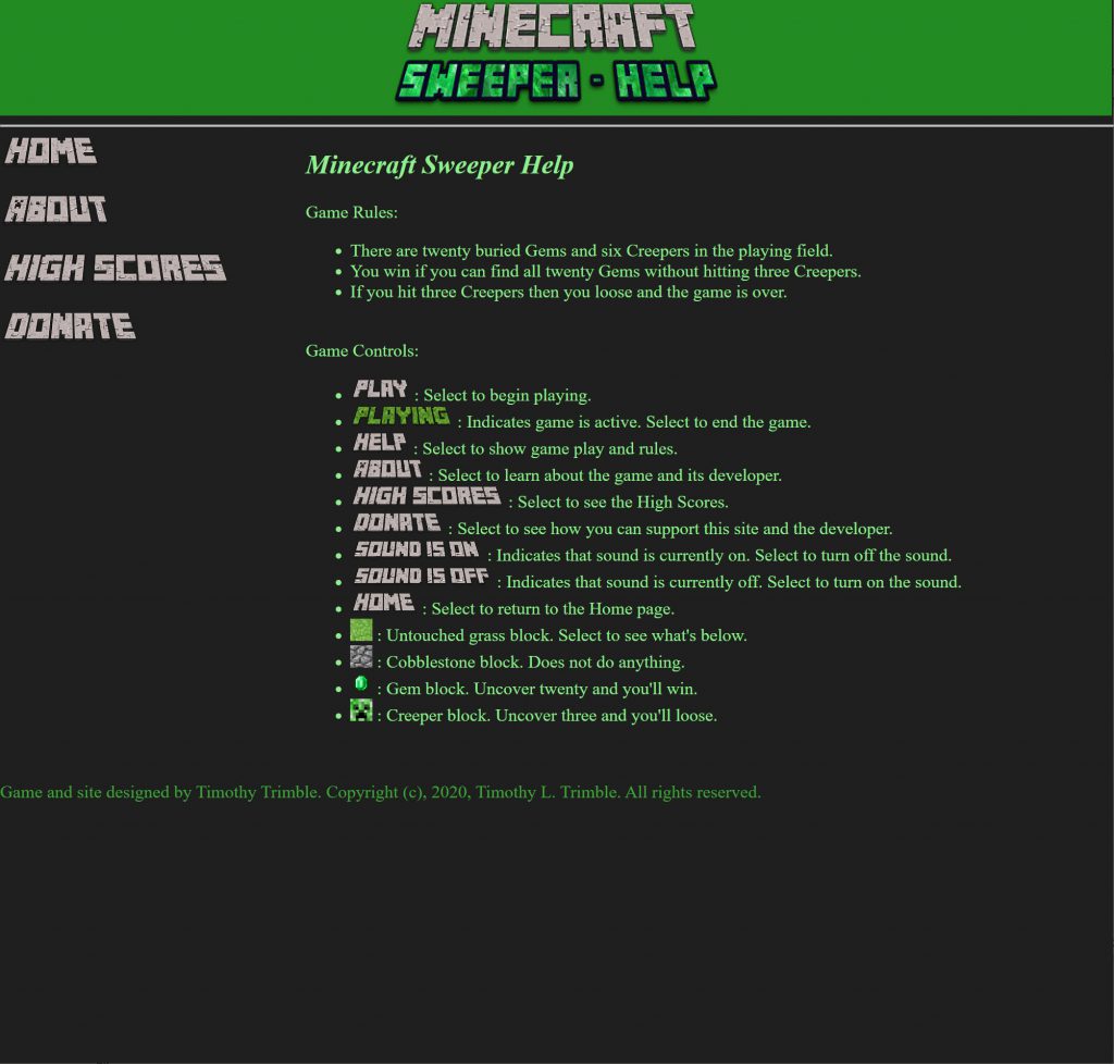 Minecraft Sweeper Help page.