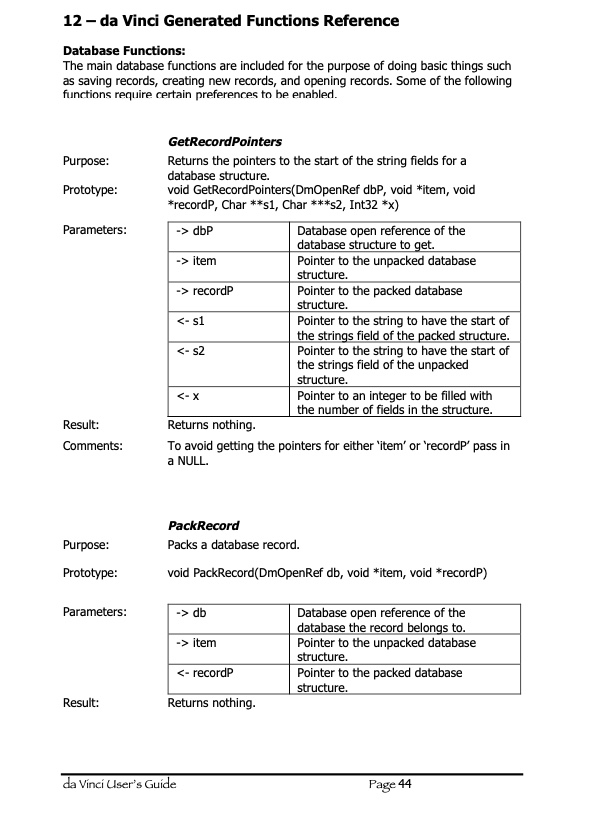 Page from the da Vinci User's Guide